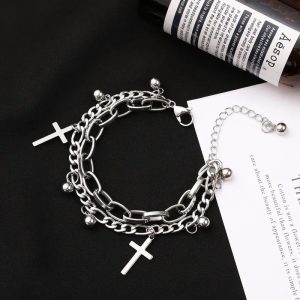 Gothic Hip Hop Metal Cross Pendant Charm Bracelet