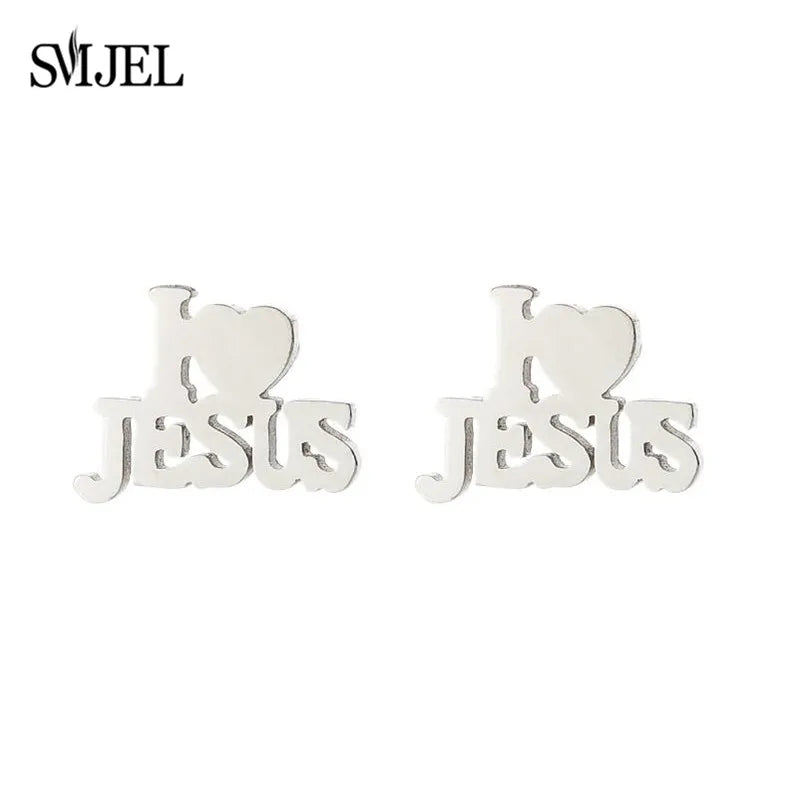2025 Stainless Steel Jesus Cross Earrings – Men’s Christian Stud Jewelry with Heart Charm - Image 27