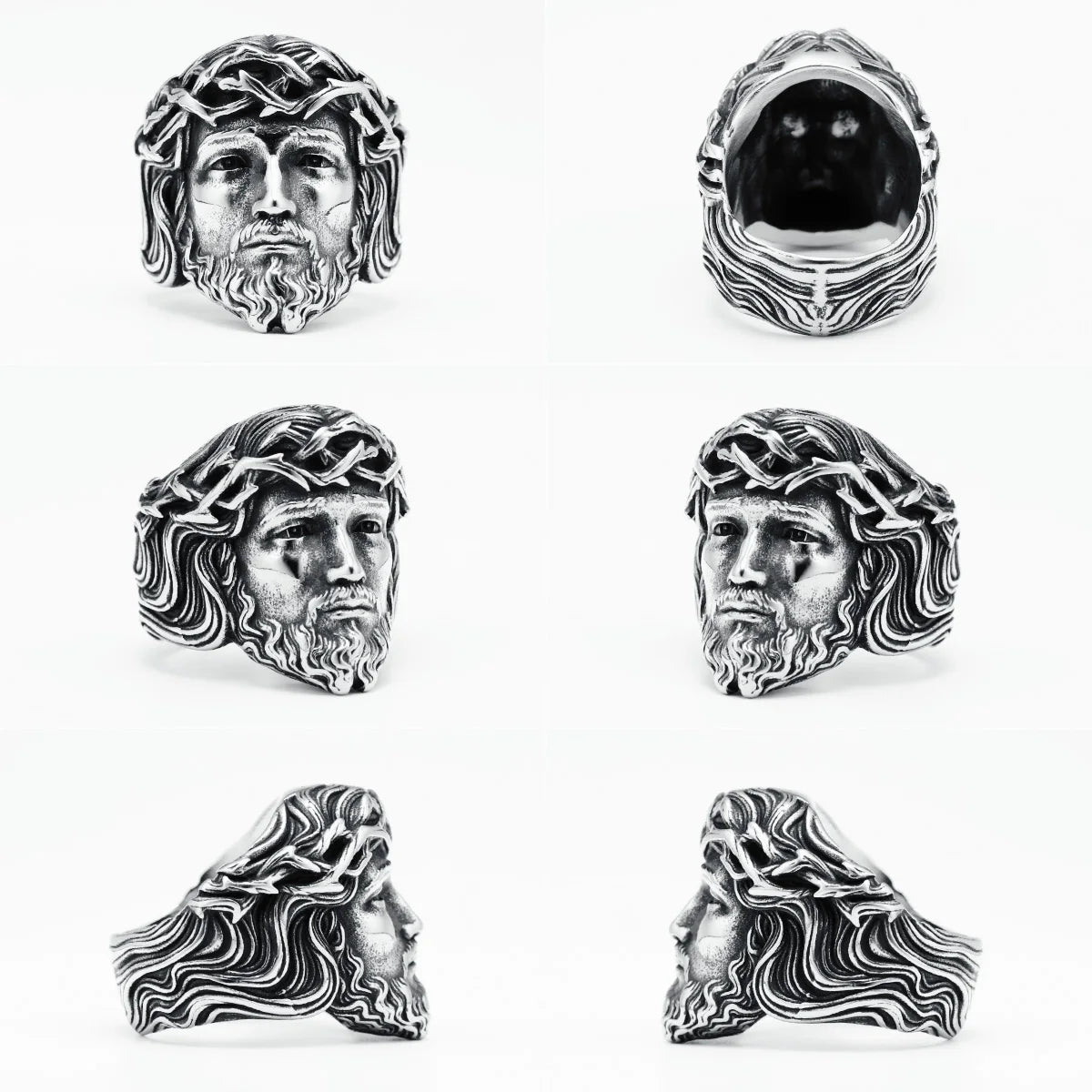 316L Stainless Steel Men’s Christian Jesus Face Ring - Image 6