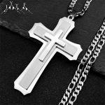 Big Jesus Christian Cross Pendant Necklace – Stainless Steel Figaro Chain for Men & Women