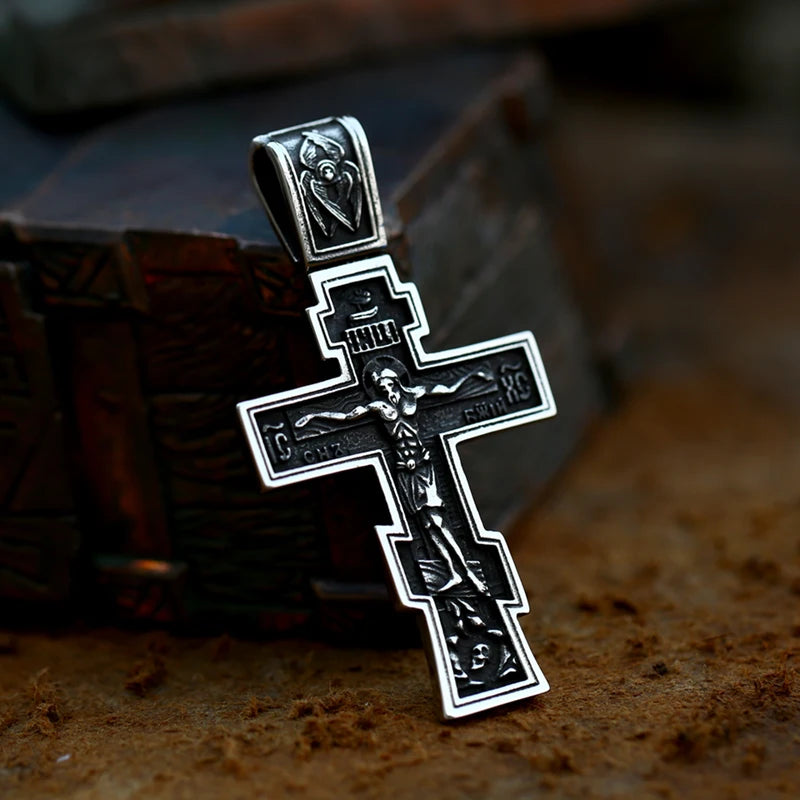 Jesus Cross Men's Stainless Steel Crucifix Necklace – Eastern Orthodox Pendant Jewelry (BP8-515) - Image 18