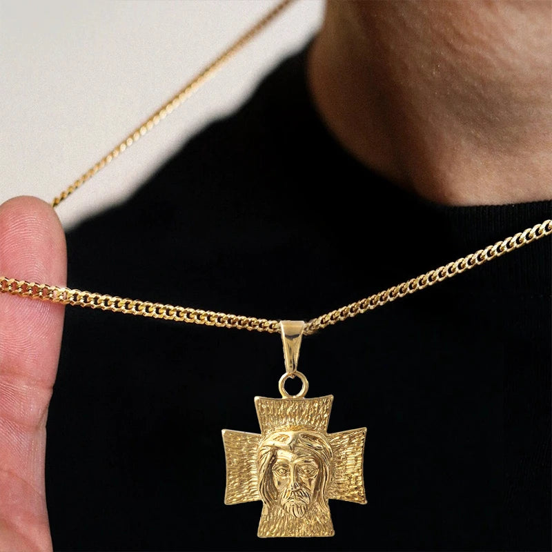 18K Gold Plated Jesus Face Cross Pendant Necklace – Faith-Inspired Religious Jewelry for Men & Women - Image 2