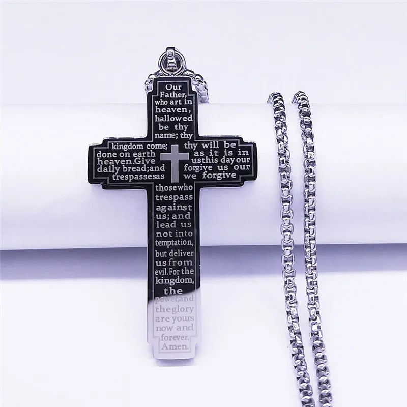 Christian Bible Cross Chain Necklace – Stainless Steel Prayer Pendant for Men - Image 4