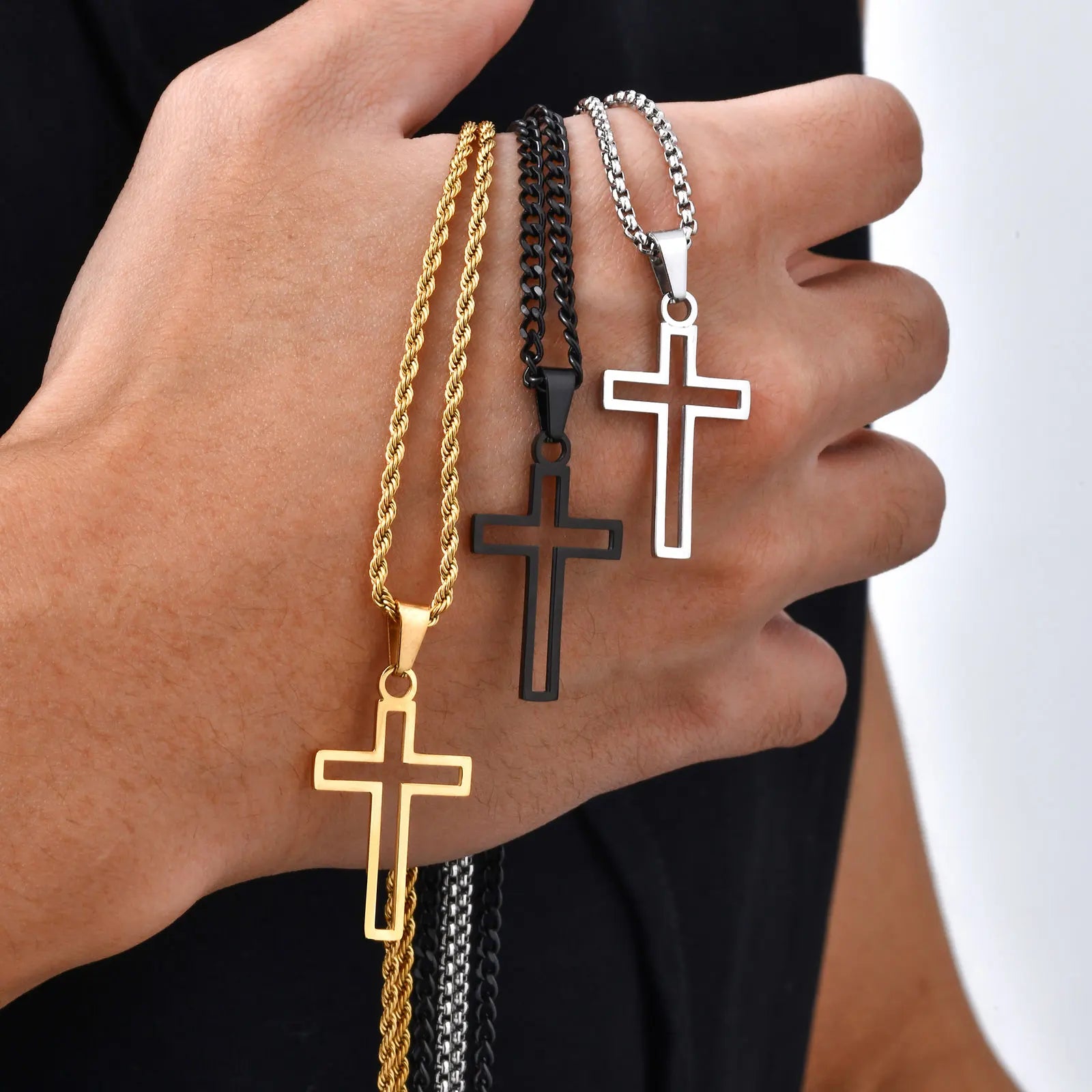Casual Hollow Cross Necklace for Men & Boys - Image 4