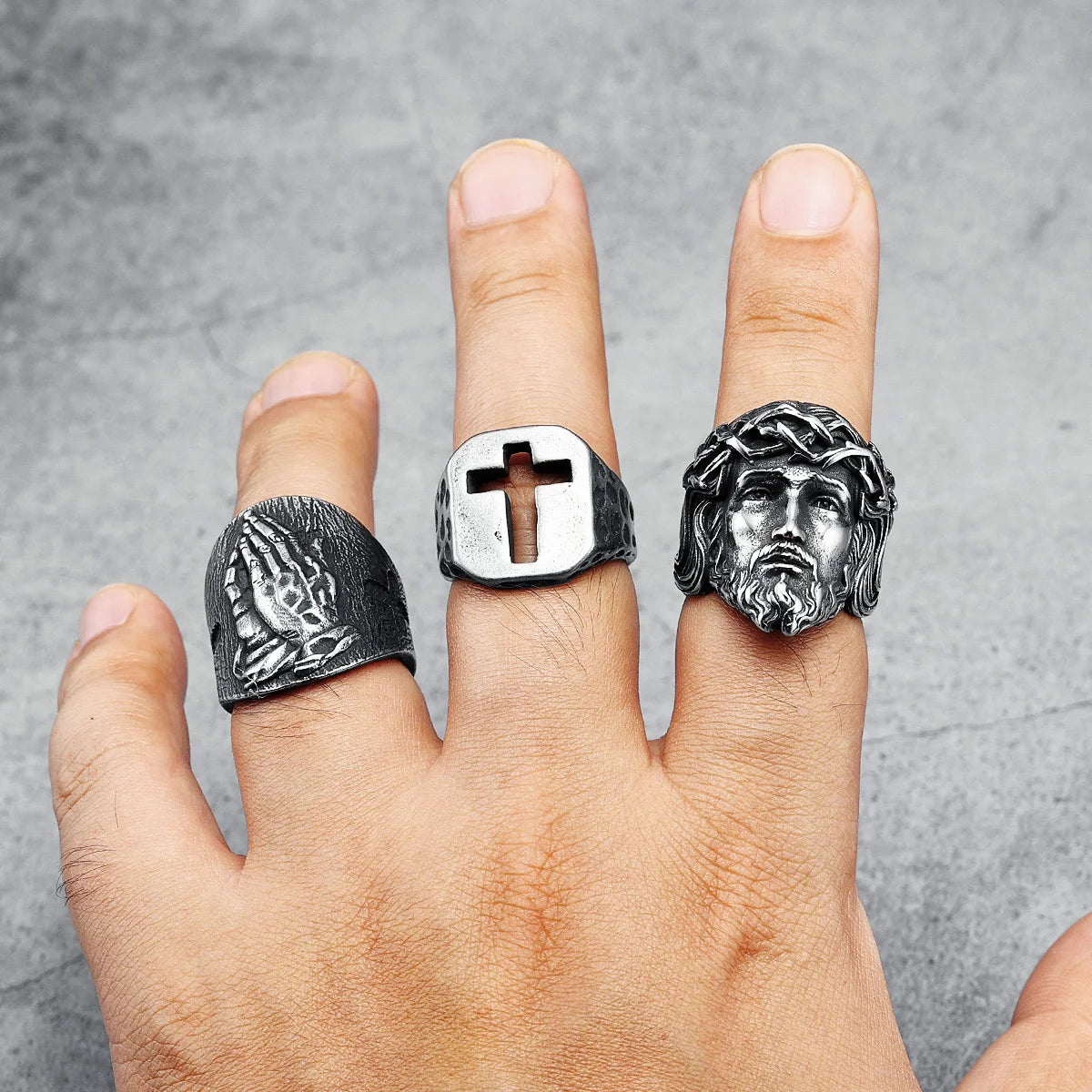 316L Stainless Steel Men’s Christian Jesus Face Ring - Image 4