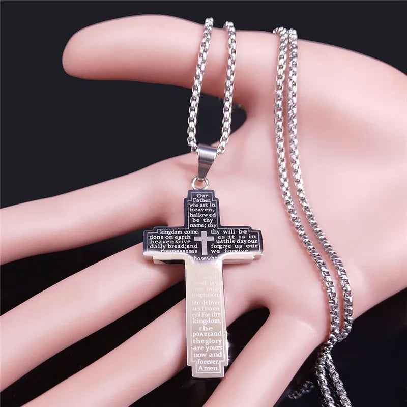 Christian Bible Cross Chain Necklace – Stainless Steel Prayer Pendant for Men - Image 2