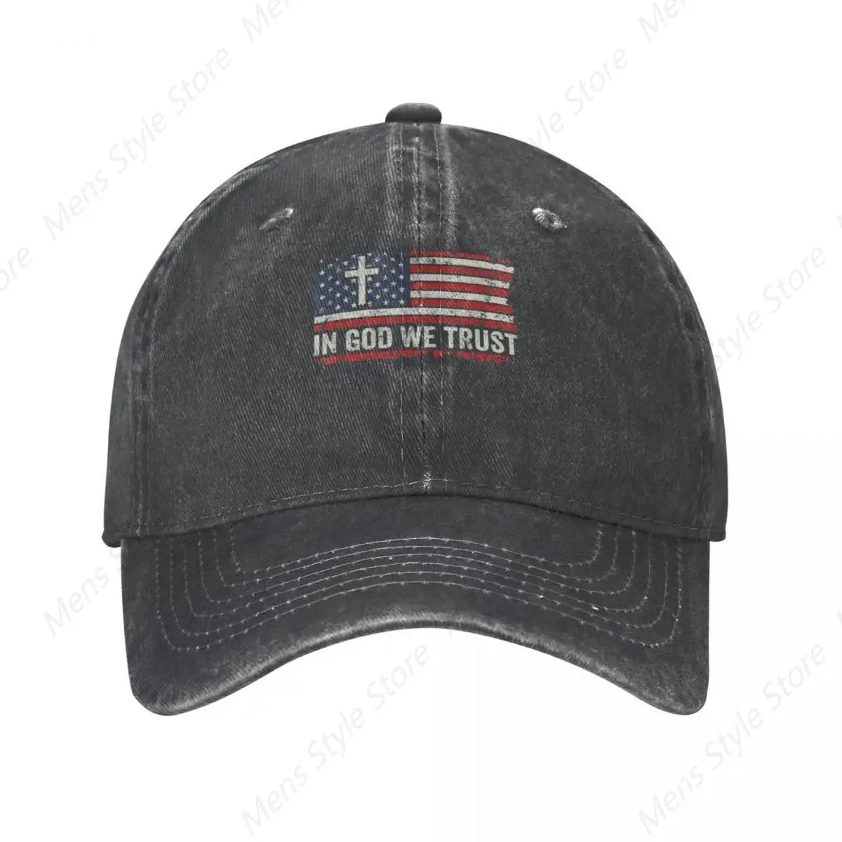 In God We Trust – Vintage USA Flag Cross T-Shirt & Patriotic Hat for Men & Women - Image 2