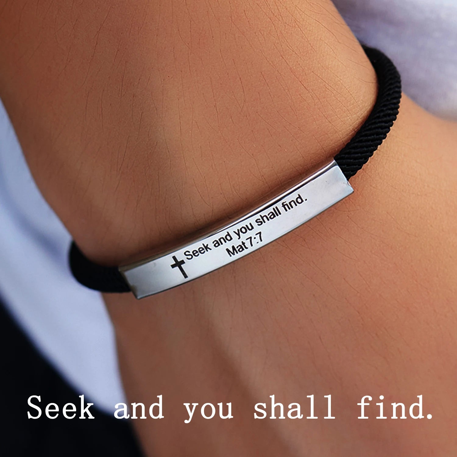 Cross Jesus Scripture Quote Bracelet – Engraved Bible Verse Stainless Steel Wristband - Image 12