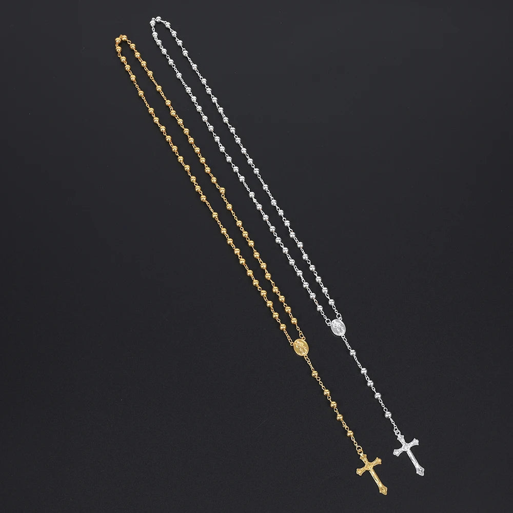 Gold Color Rosary Necklace – Long Crucifix Chain with 6MM Beads for Men & Women - Image 5