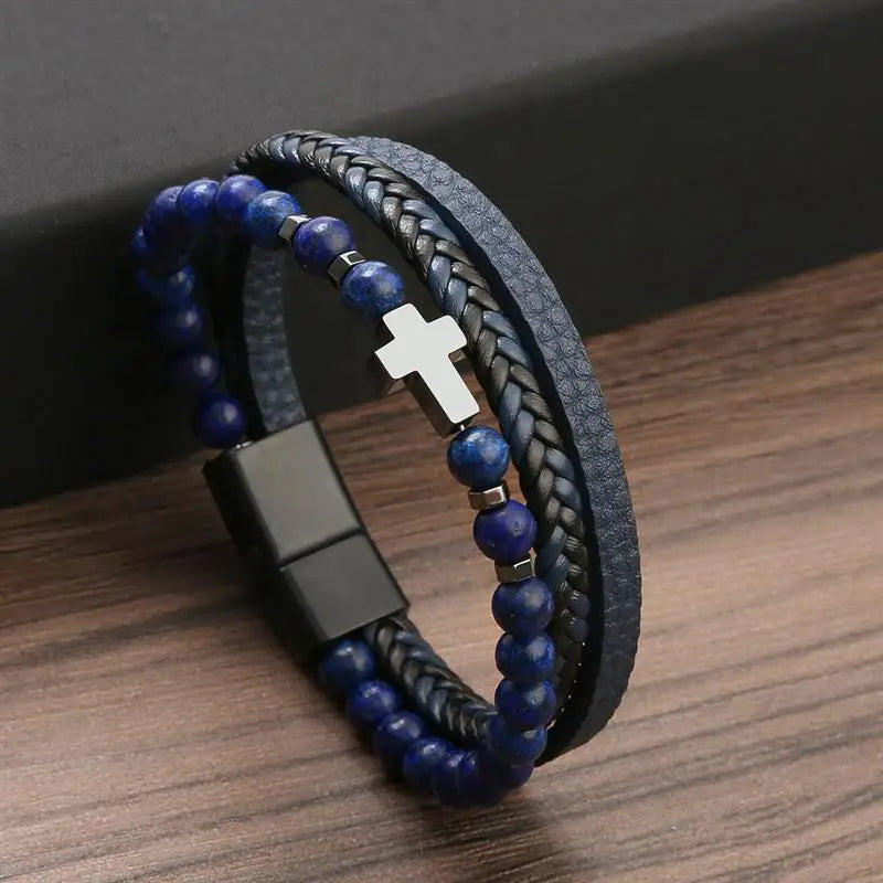 Fashion Cross Pendant MultiLayer Leather Bracelet for Men Women Classic Christian Prayer Christmas New Year Gift - Image 4