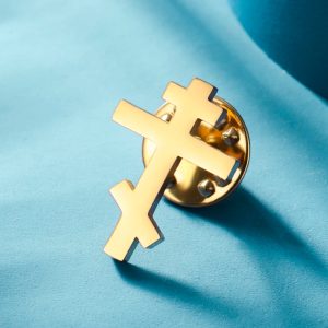 Dawapara Stainless Steel Orthodox Cross Brooch – Minimalist Christian Lapel Pin Gift