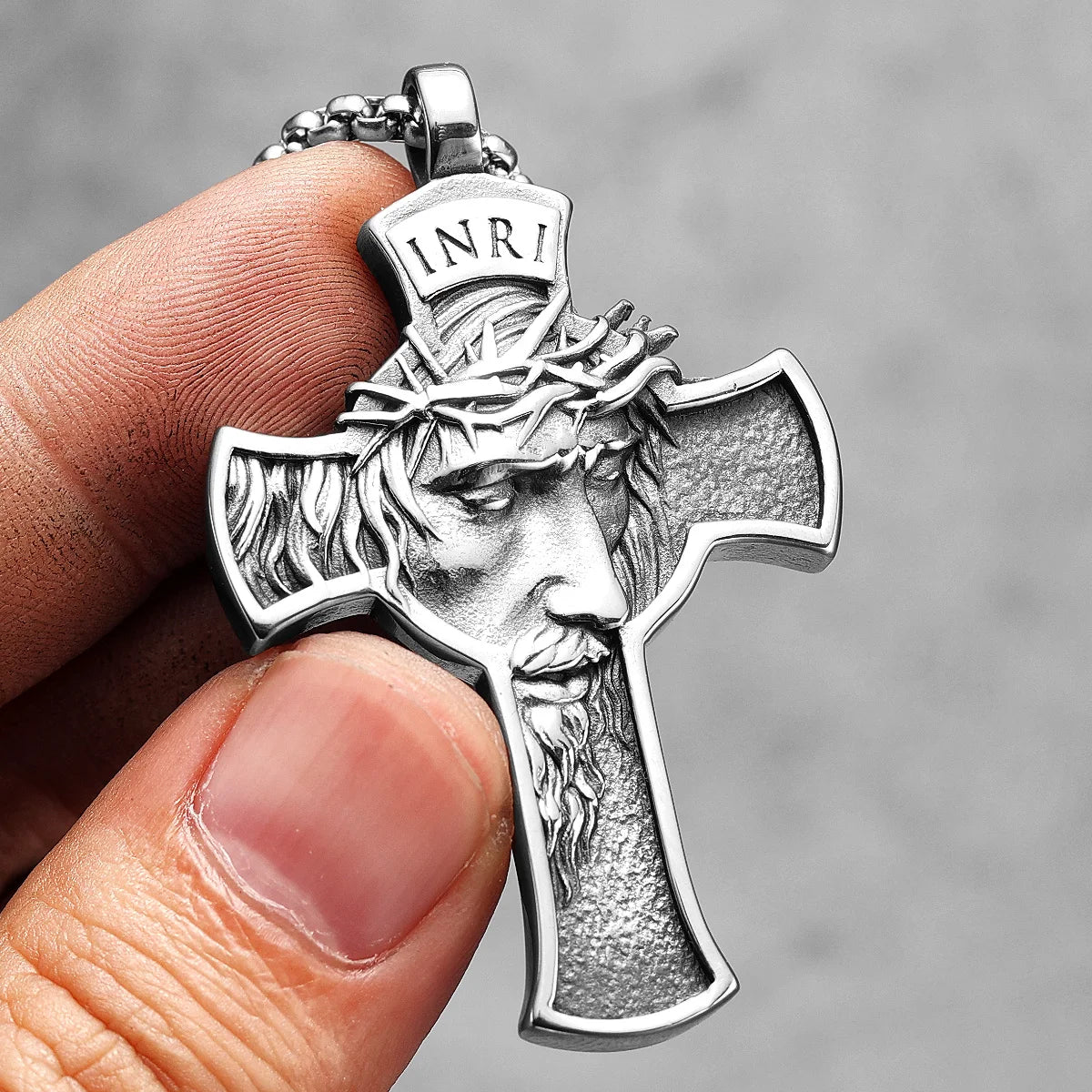 INRI Jesus Cross Religious Amulet Necklace – Stainless Steel Pendant for Men & Women - Image 3