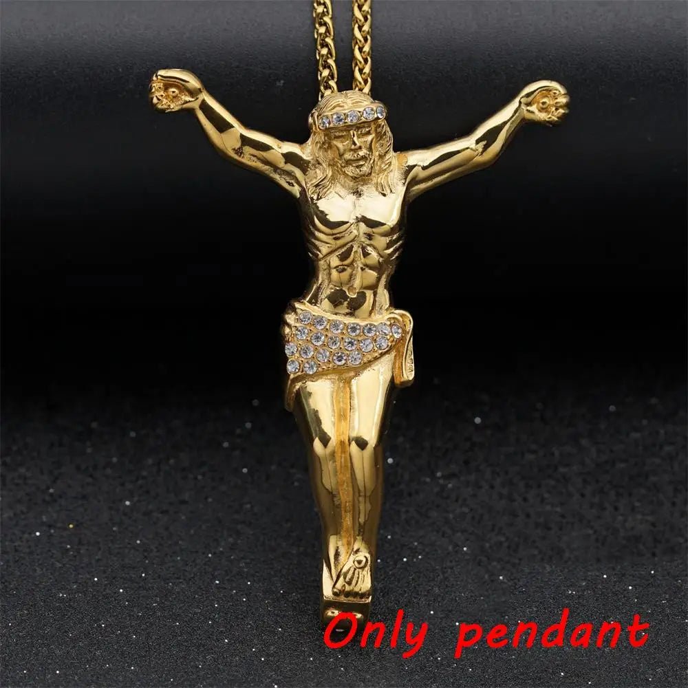 New Religious Jesus Cross Necklace for Men – Fashion Gold Color Pendant with Rhinestones - Image 5