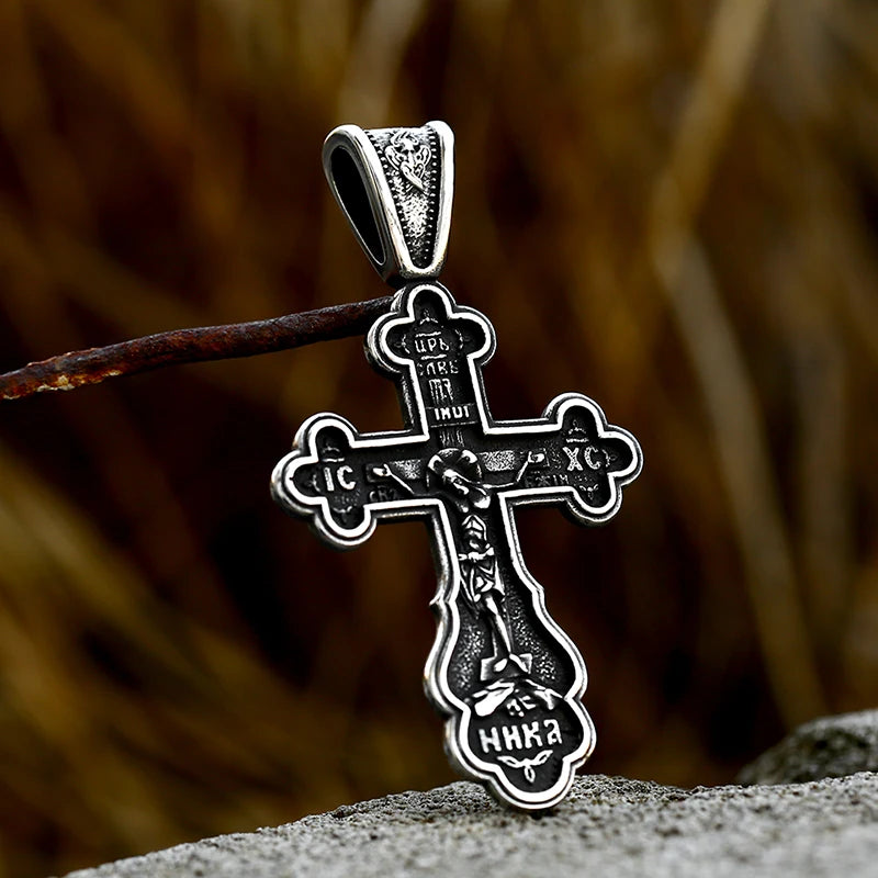 Jesus Cross Men's Stainless Steel Crucifix Necklace – Eastern Orthodox Pendant Jewelry (BP8-515) - Image 14