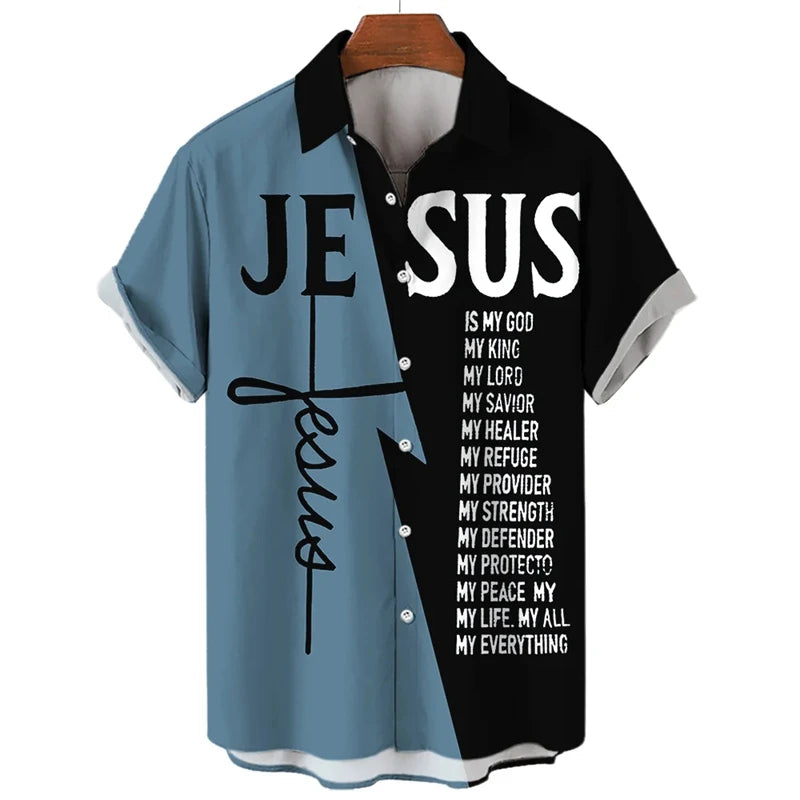 God Jesus 3D Printed Lapel Shirt – Templar Graphic Streetwear for Men - Image 7