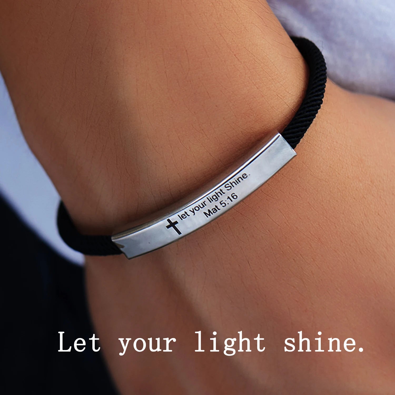 Cross Jesus Scripture Quote Bracelet – Engraved Bible Verse Stainless Steel Wristband - Image 8