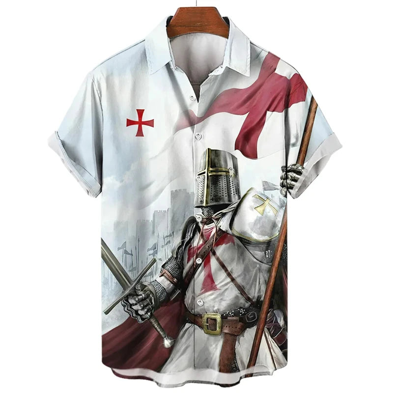 God Jesus 3D Printed Lapel Shirt – Templar Graphic Streetwear for Men - Image 4