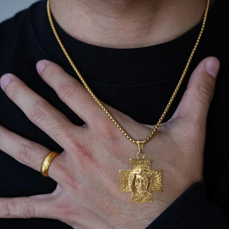 18K Gold Plated Jesus Face Cross Pendant Necklace – Faith-Inspired Religious Jewelry for Men & Women - Image 3