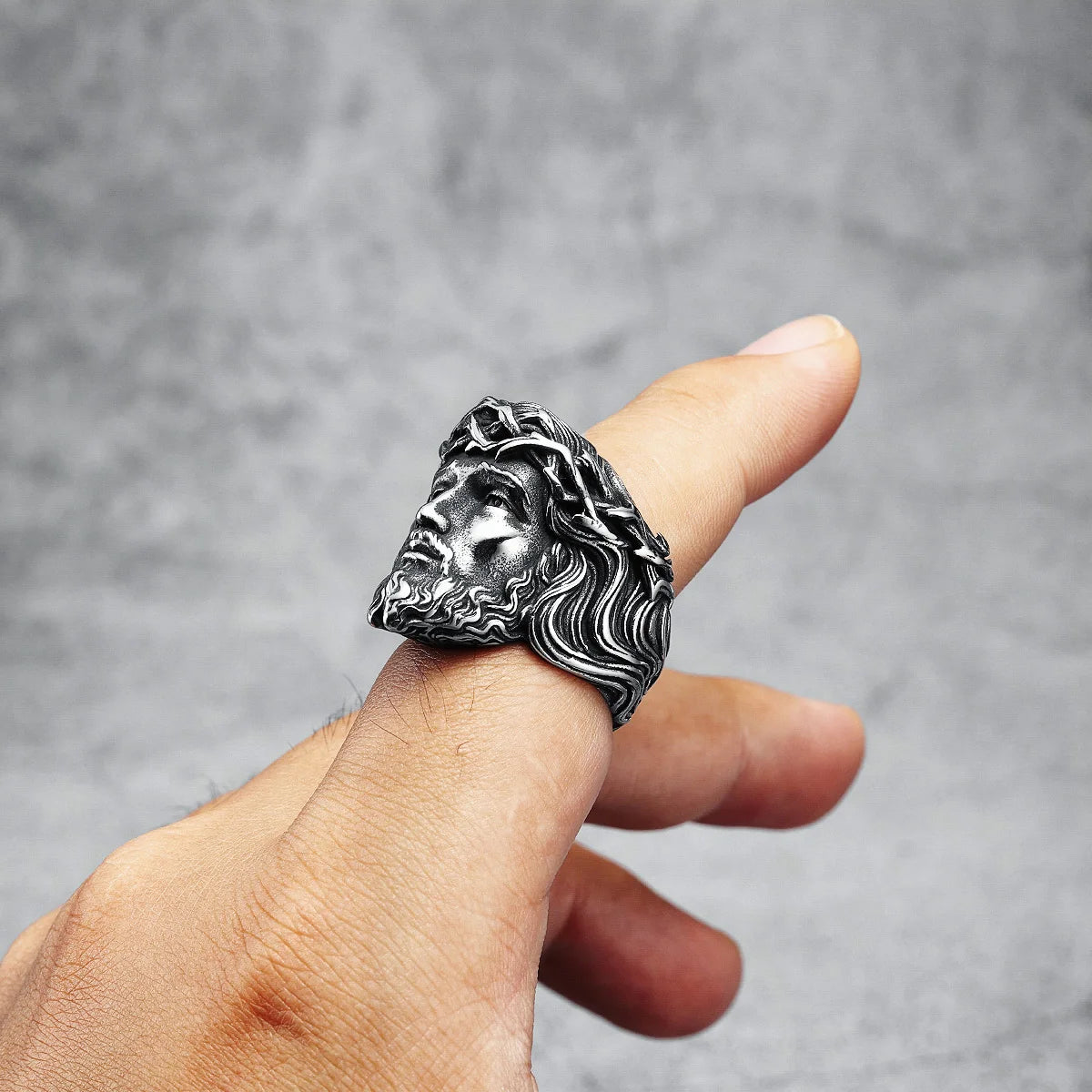316L Stainless Steel Men’s Christian Jesus Face Ring - Image 3