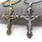 Gothic Jesus Cross Pendant Necklace – Gunblack/Bronze Plated Titanium Steel for Men