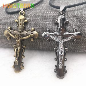 Gothic Jesus Cross Pendant Necklace – Gunblack/Bronze Plated Titanium Steel for Men