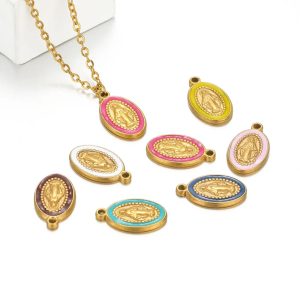 5pcs Stainless Steel Oval Jesus Charms – Religious Pendants for DIY Jewelry & Crafts