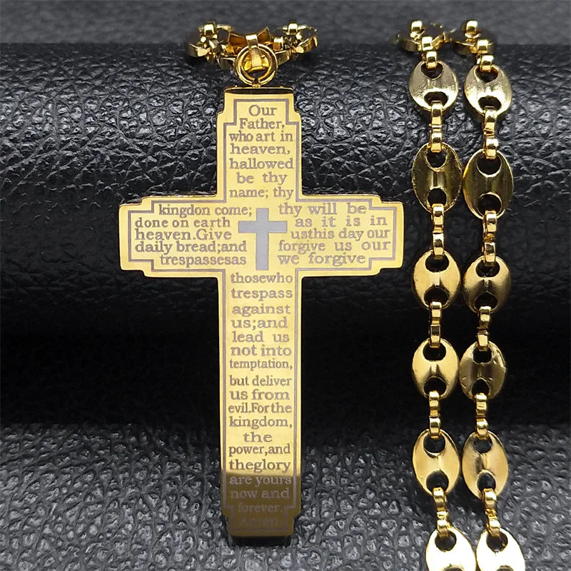 Jesus Cross Crucifix Pendant Necklace – Gold Stainless Steel Christian Jewelry for Men - Image 7