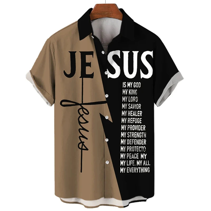 God Jesus 3D Printed Lapel Shirt – Templar Graphic Streetwear for Men - Image 5