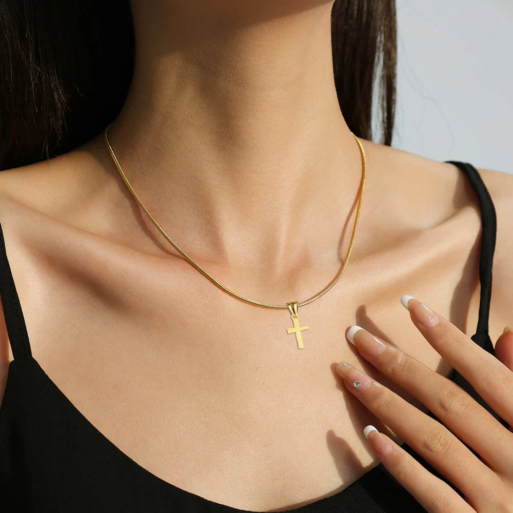 Fashion Small Jesus Cross Pendant Female Gold Silver Color Stainless Steel Snake Chain Necklace for Women Religious Jewelry Gift - Image 2
