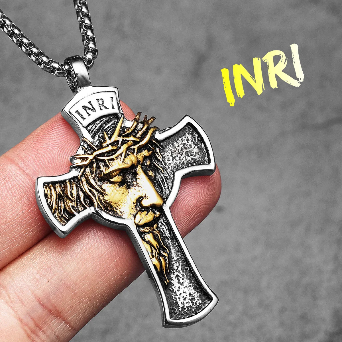 INRI Jesus Cross Religious Amulet Necklace – Stainless Steel Pendant for Men & Women - Image 9