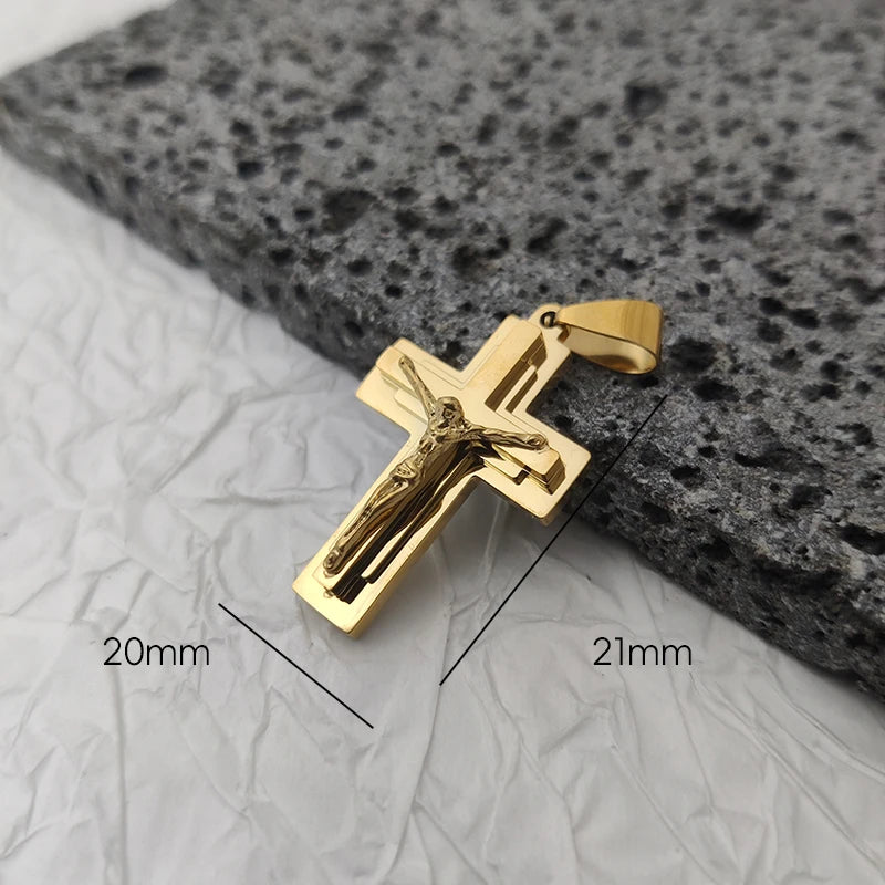 New Design 18K Gold-Plated Jesus Cross Pendant – Waterproof Stainless Steel Religious Charm for Men - Image 12