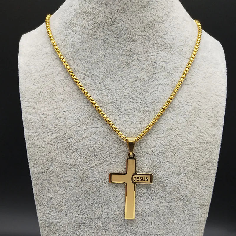 HNSP Stainless Steel Jesus Cross Pendant Necklace – Catholic Crucifix Chain for Men & Women - Image 4