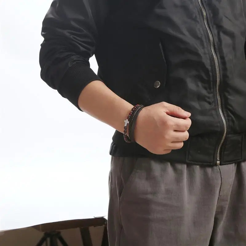 Fashion Cross Pendant MultiLayer Leather Bracelet for Men Women Classic Christian Prayer Christmas New Year Gift - Image 3