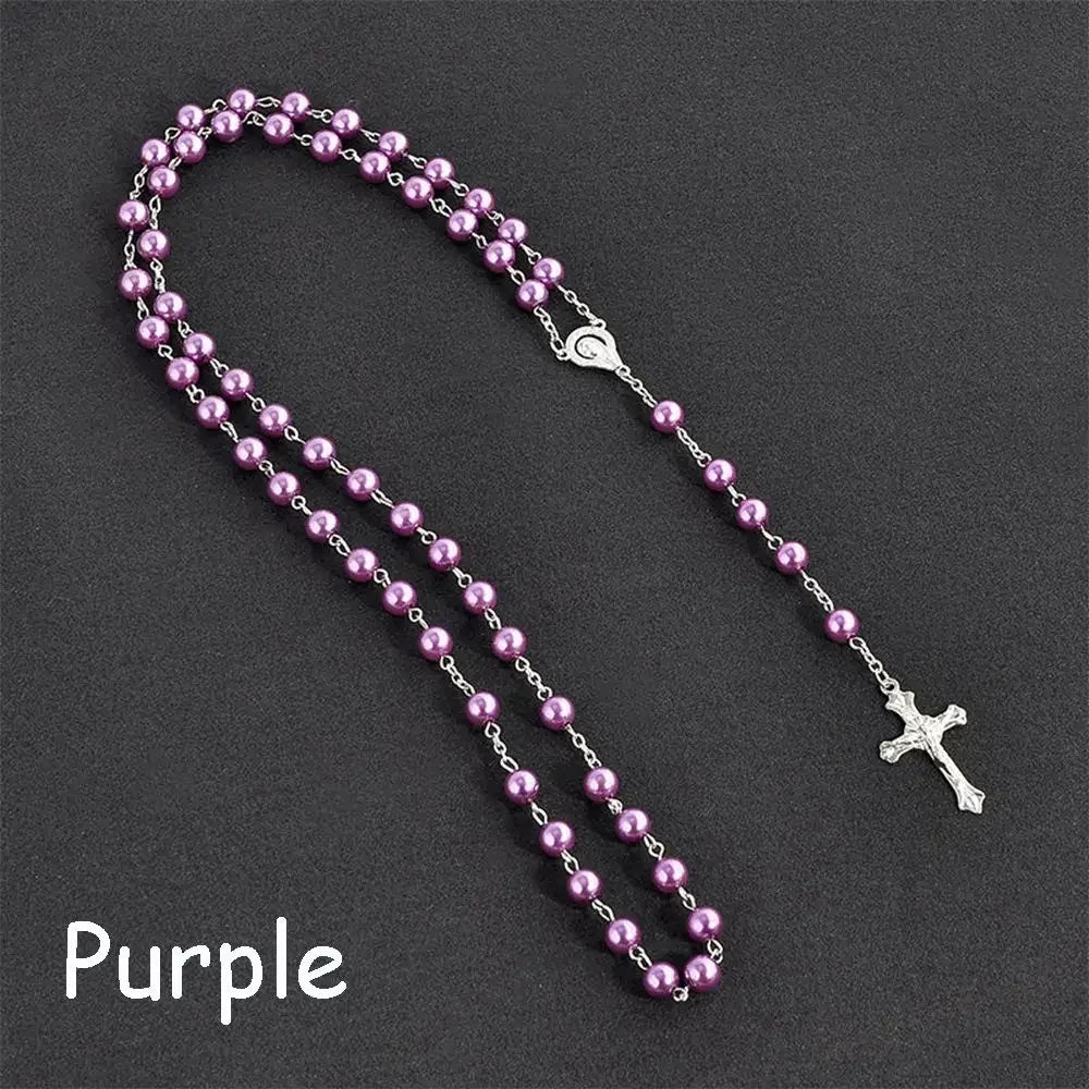 Fashion Vintage Cross Necklace with Rosary Beads - Image 7