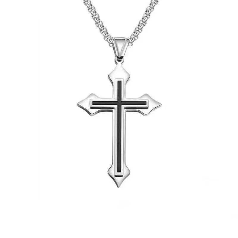 Minimalist Black Oil Drop Cross Necklace – Silver Color Stainless Steel Chain, Unisex Hip-Hop Punk Jewelry - Image 10