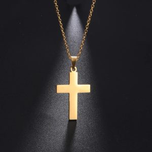 Amaxer Cross Pendant Choker Necklace – Gold Stainless Steel Religious Jewelry Gift
