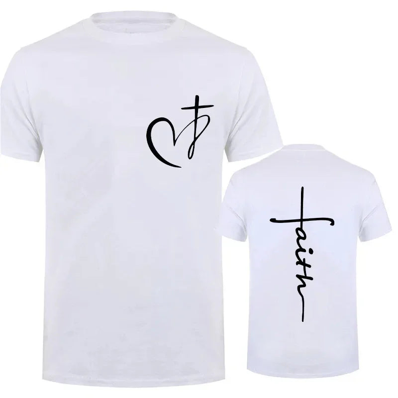 Heart Cross Print Christian T-Shirt – Men’s Oversized Faith Tee for Summer - Image 2