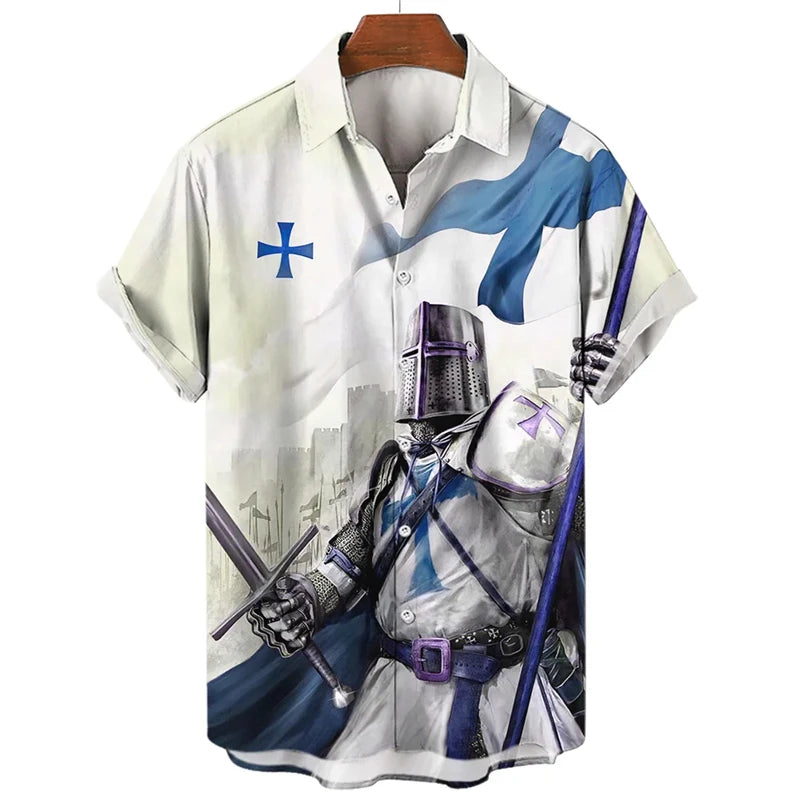 God Jesus 3D Printed Lapel Shirt – Templar Graphic Streetwear for Men - Image 10