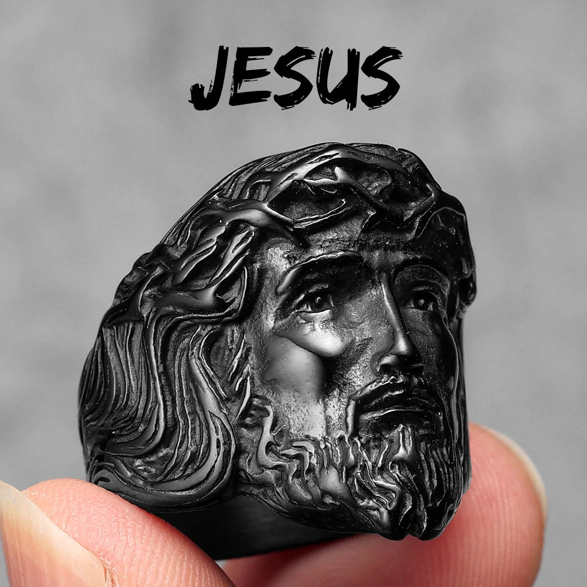 316L Stainless Steel Men’s Christian Jesus Face Ring - Image 7