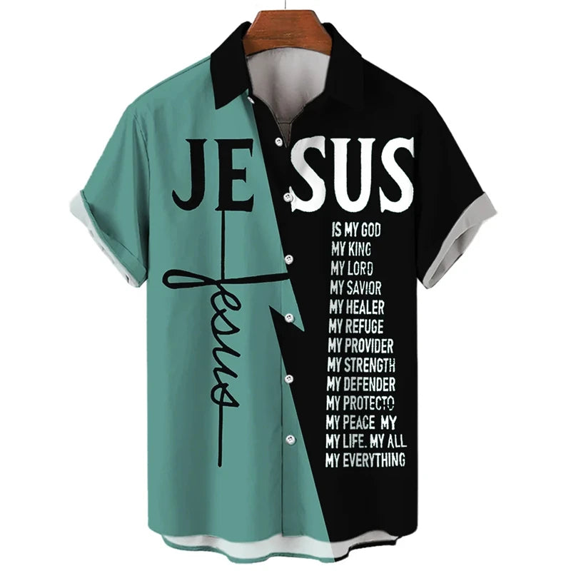 God Jesus 3D Printed Lapel Shirt – Templar Graphic Streetwear for Men - Image 8